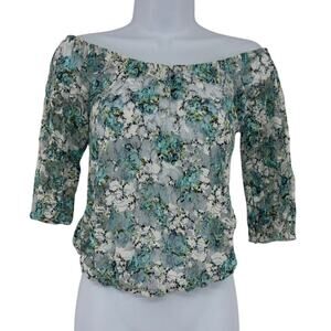 Body Central Sheer Lace Floral Top Sz M Y2K Fairy Grunge Off Shoulder Coquette